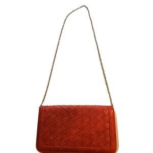 Urban Expressions-Vegan Leather orange crossbody clutch-gold shoulder strap